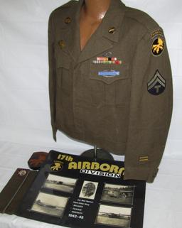 Named WW2  "Operation Dragoon" 17th Airborne 194th GIR Ike Jacket/Photos/Invasion Flag Grouping