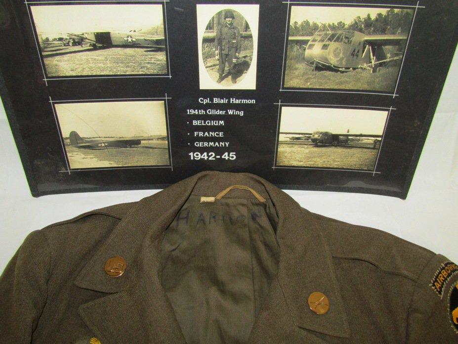 Named WW2  "Operation Dragoon" 17th Airborne 194th GIR Ike Jacket/Photos/Invasion Flag Grouping