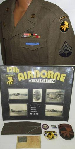 Named WW2  "Operation Dragoon" 17th Airborne 194th GIR Ike Jacket/Photos/Invasion Flag Grouping
