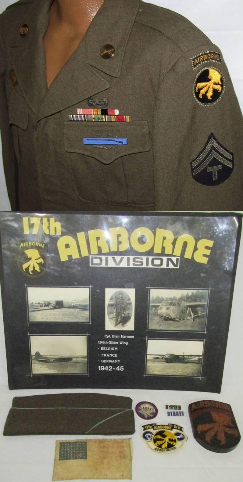 Named WW2  "Operation Dragoon" 17th Airborne 194th GIR Ike Jacket/Photos/Invasion Flag Grouping