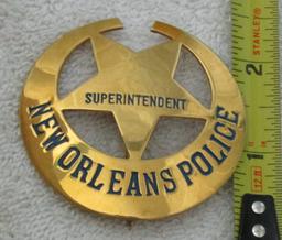 Ca. 1960-70's "NEW ORLEANS, LA. POLICE SUPERINTENDENT" Badge-N.O.P.D. Initials On Reverse