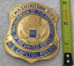Scarce 1981 REAGAN Presidential Inauguration "WASHINGTON DC CAPITOL POLICE" Badge