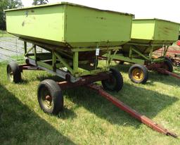 953. Parker 170 Bushel +/- Gravity Box on MN 6 Ton Wagon