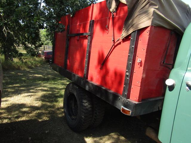 244. VERY NICE 1949 FORD F-5 ONE TON TRUCK, 7.5 FT X 8 FT. WOODEN GRAIN BOX