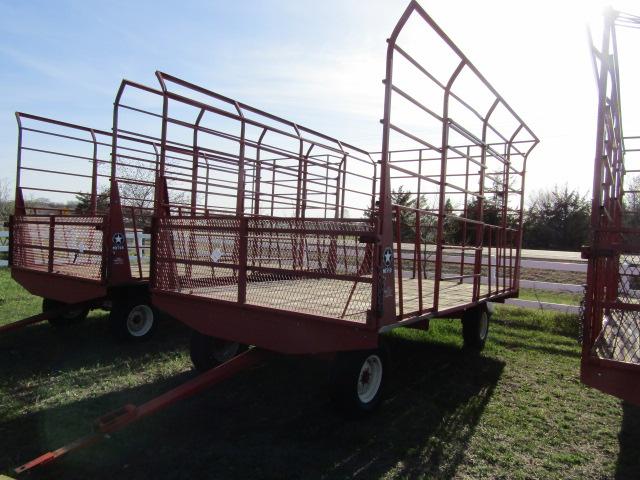 111. MEYERS 9 X 16 STEEL BALE THROW RACK ON KORY 6872 FOUR WHEEL WAGON, EXT