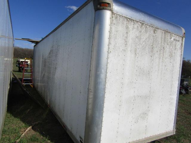 62. 8 FT. X 28 FT. STORAGE VAN WITH E TRAC, ROOF DAMAGE