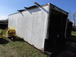 62. 8 FT. X 28 FT. STORAGE VAN WITH E TRAC, ROOF DAMAGE