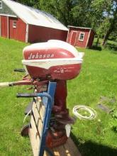 234. JOHNSON SEA HORSE 18 HP. OUTBOARD MOTOR WITH STAND AND REMOTE GAS TANK