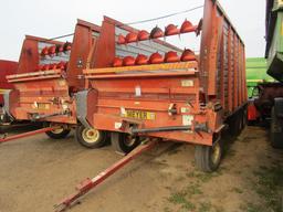 974. 428-1118. MEYERS MODEL 3516 – 16 FT. FORAGE BOX ON H&S TANDEM AXLE WAGON, EXT. POLE,