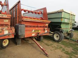 974. 428-1118. MEYERS MODEL 3516 – 16 FT. FORAGE BOX ON H&S TANDEM AXLE WAGON, EXT. POLE,