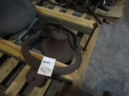 1576. 14” CAST IRON BELL WITH YOKE AND CLAPPER