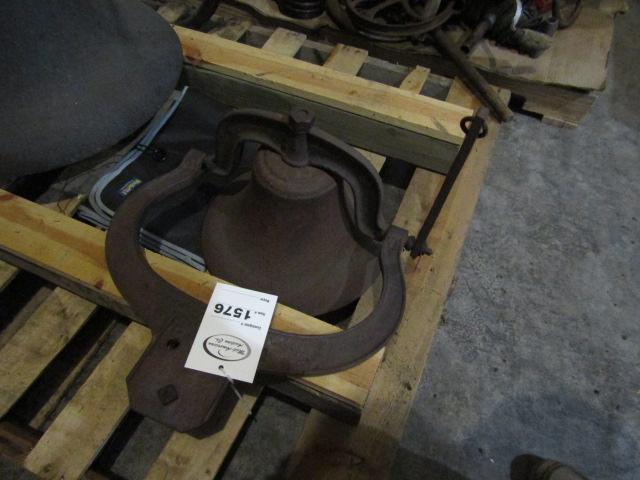 1576. 14” CAST IRON BELL WITH YOKE AND CLAPPER