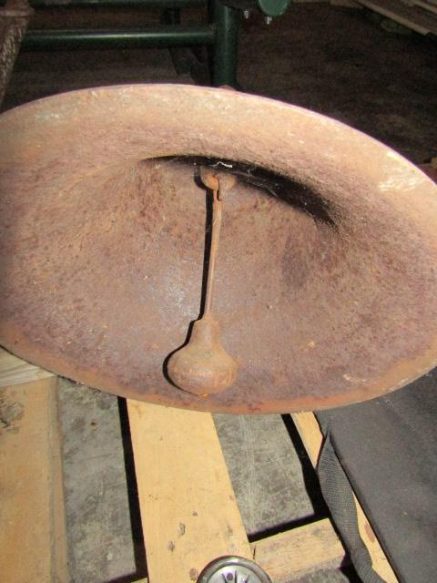 1576. 14” CAST IRON BELL WITH YOKE AND CLAPPER