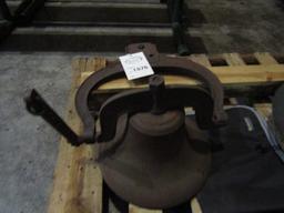 1576. 14” CAST IRON BELL WITH YOKE AND CLAPPER