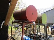 1477. 300 GALLON FUEL BARREL ON STAND WITH FILTER AND HOSE
