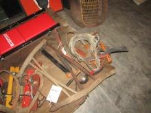 1579. BUCK SAW, TIRE PUMP, PULLEYS, GMC MECHANICS CREEPER