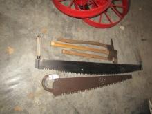 1644. CROSS CUT AND 2 MAN SAWS, AXES
