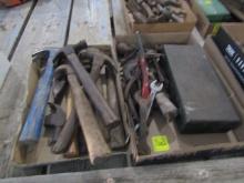 1686. 3 FLATS OF PLIERS, HAMMERS, OLD SOCKET SET ETC.