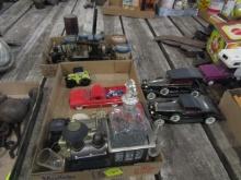 1709. 2 FLATS INC. CAR RADIO, LIQUOR DECANTERS, OLD PHONES