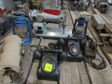 1720. SEWING MACHINE, LANTERN, COVERED WAGON, PHONE