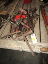 1726. BREAST DRILL, PULLERS, OLD TOOLS, LEAD DIPPER