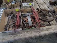 1731. WELL WHEEL, OLD TOOLS, TIN SNIPS