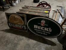 1765. 23” X 28” KILLARNEY’S SINGLE SIDED TIN SIGN & 24” X 35” BECK’S SINGLE SIDED TIN SIGN