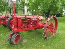 1880. 1937 FARMALL MODEL F-12 ON STEEL, HAS REAR WHEELS FOR RUBBER, BELT PU