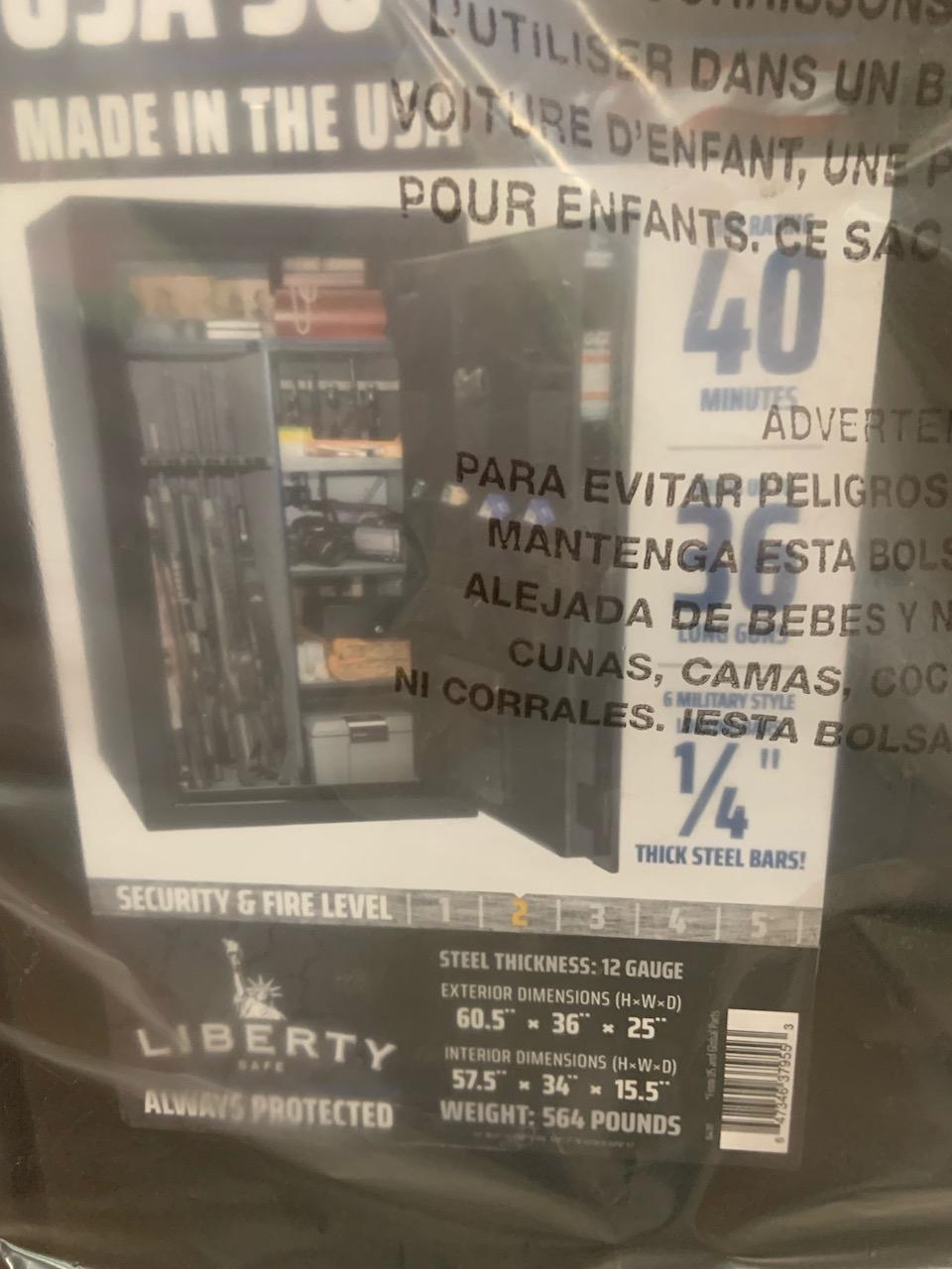 Liberty Safe security and fire level 2  (60.5 "x36"x25") 564 LB.