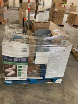 Pallet of mixed merchandise, to include but not limited to: downspout extension, toaster, slow cooke