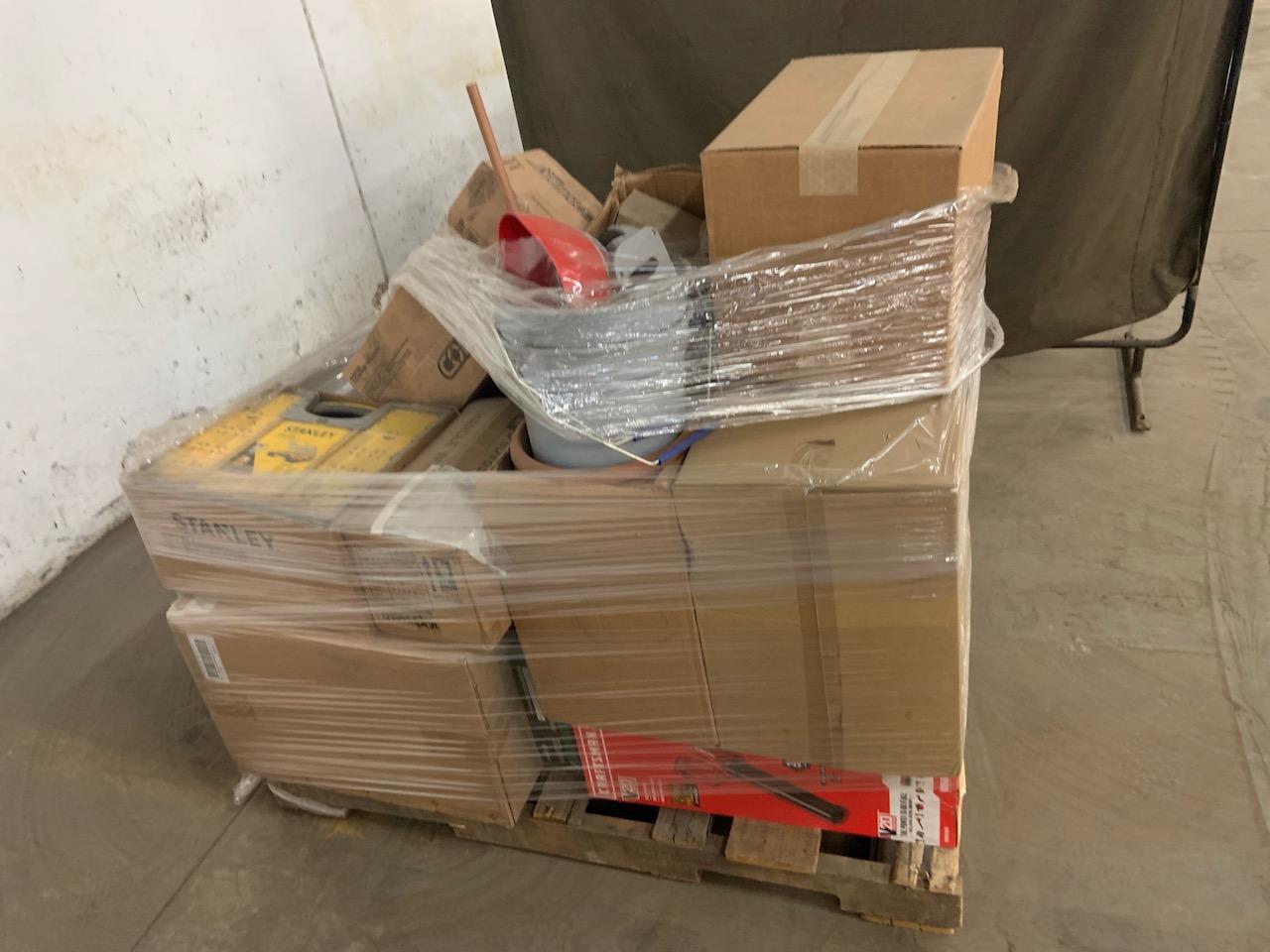 Pallet of mixed merchandise, to include but not limited to: Blower, hardware organizer, food chopper