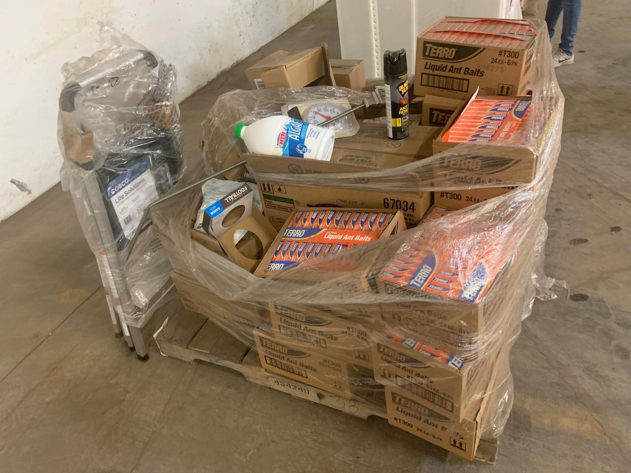 Pallet of mixed merchandise, to include but not limited to: Liquid ant baits, Algae guard, ant and r