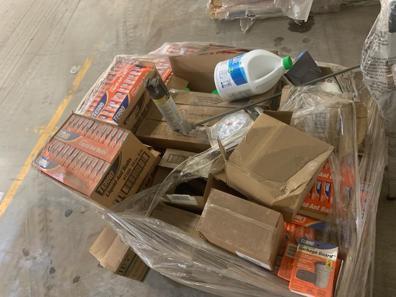 Pallet of mixed merchandise, to include but not limited to: Liquid ant baits, Algae guard, ant and r