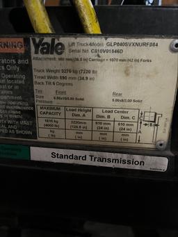 Storm Lake, IA- 2006 YALE 4 wheel cushion Model: GLP040SVXNURF084 VIN: C810V01846D Hours:  3436 Note