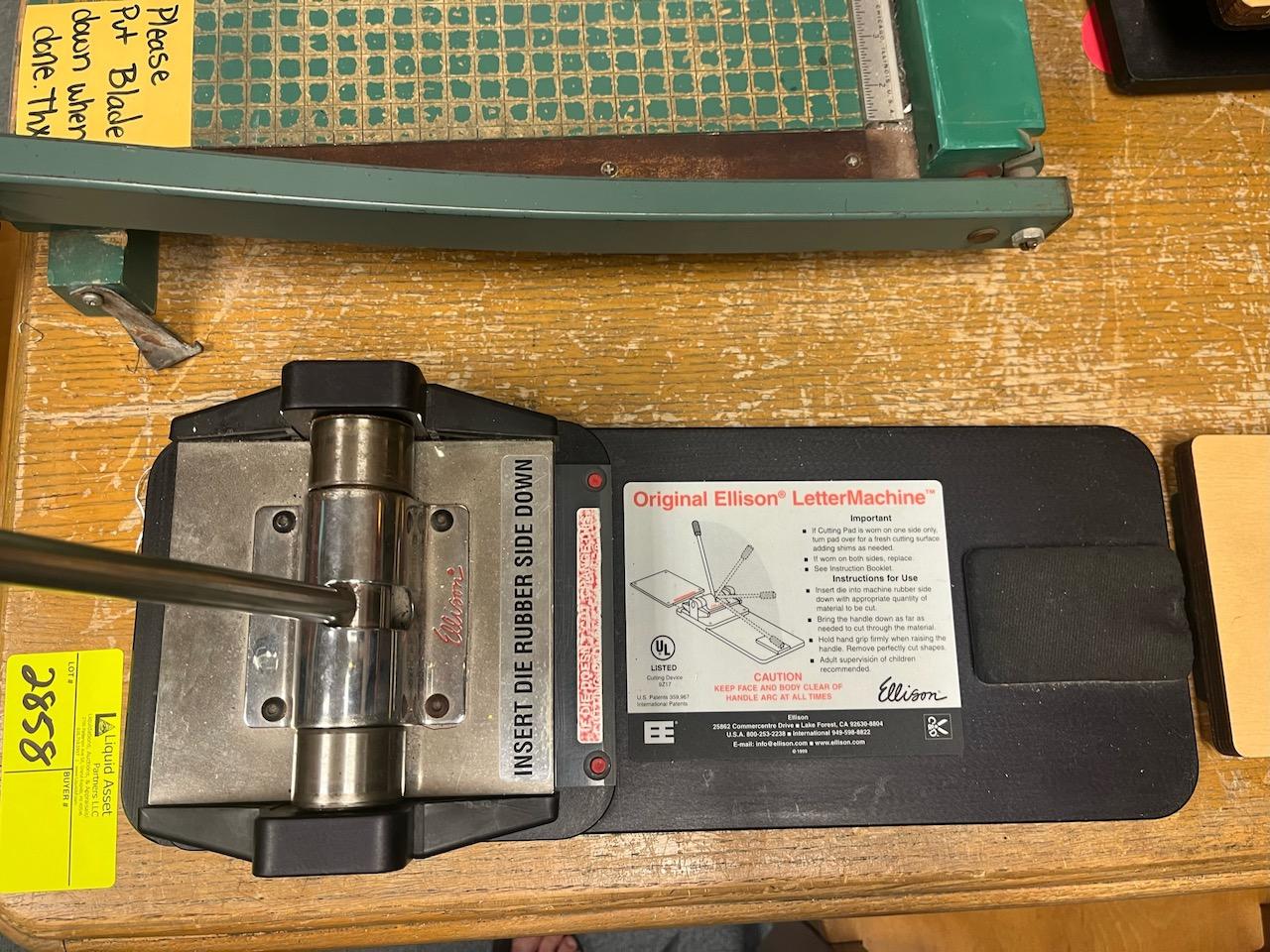 Loc: 5. Original Ellison lettermachine (to include letter blocks, table, chair and paper cutter). Th