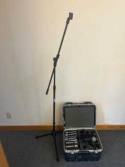 Loc: 6. Lot of (4) Microphones with Stand and Case. This lot is located at: 532 Franklin St, Hancock