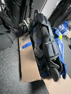 Loc: 2. Lot of 3 Vests, 3 Chest Protectors, and 4 Pairs Knee Pads - Various Sizes. This lot is locat