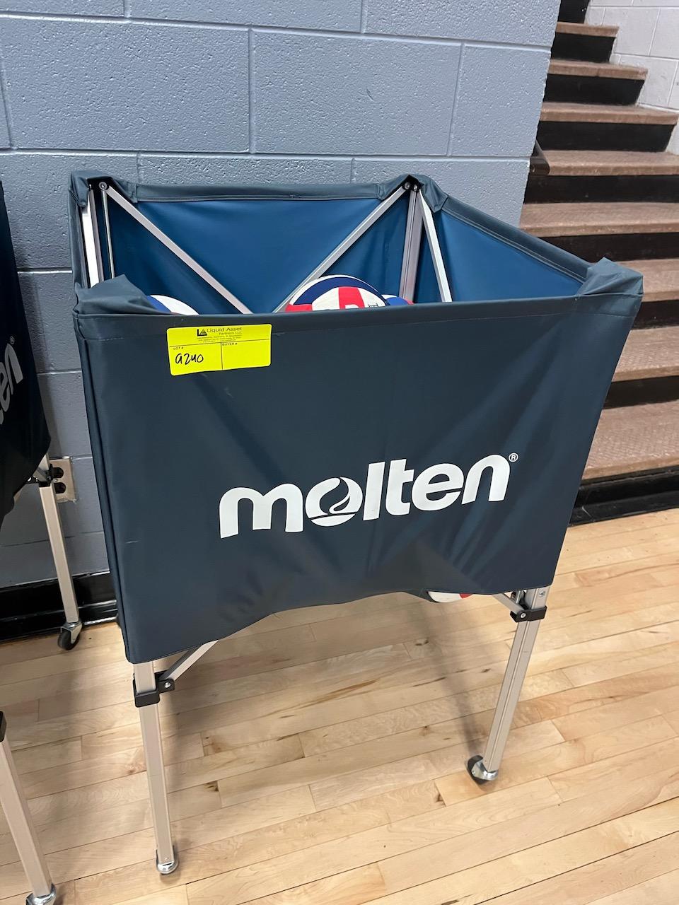 Loc: 2, Court. Lot of assorted volleyballs with rolling cart. This lot is located at: 535 Summit St