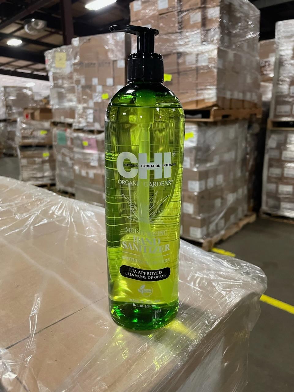 Chi Hand Sanitizer, 26 fl oz bottles with pump. SKU 193391, approx. 672.  (Approx. Total Retail Valu