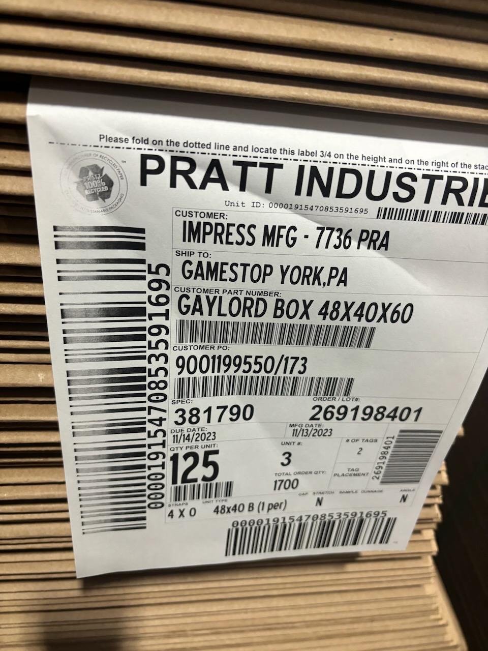 Pallet of Gaylord Boxes