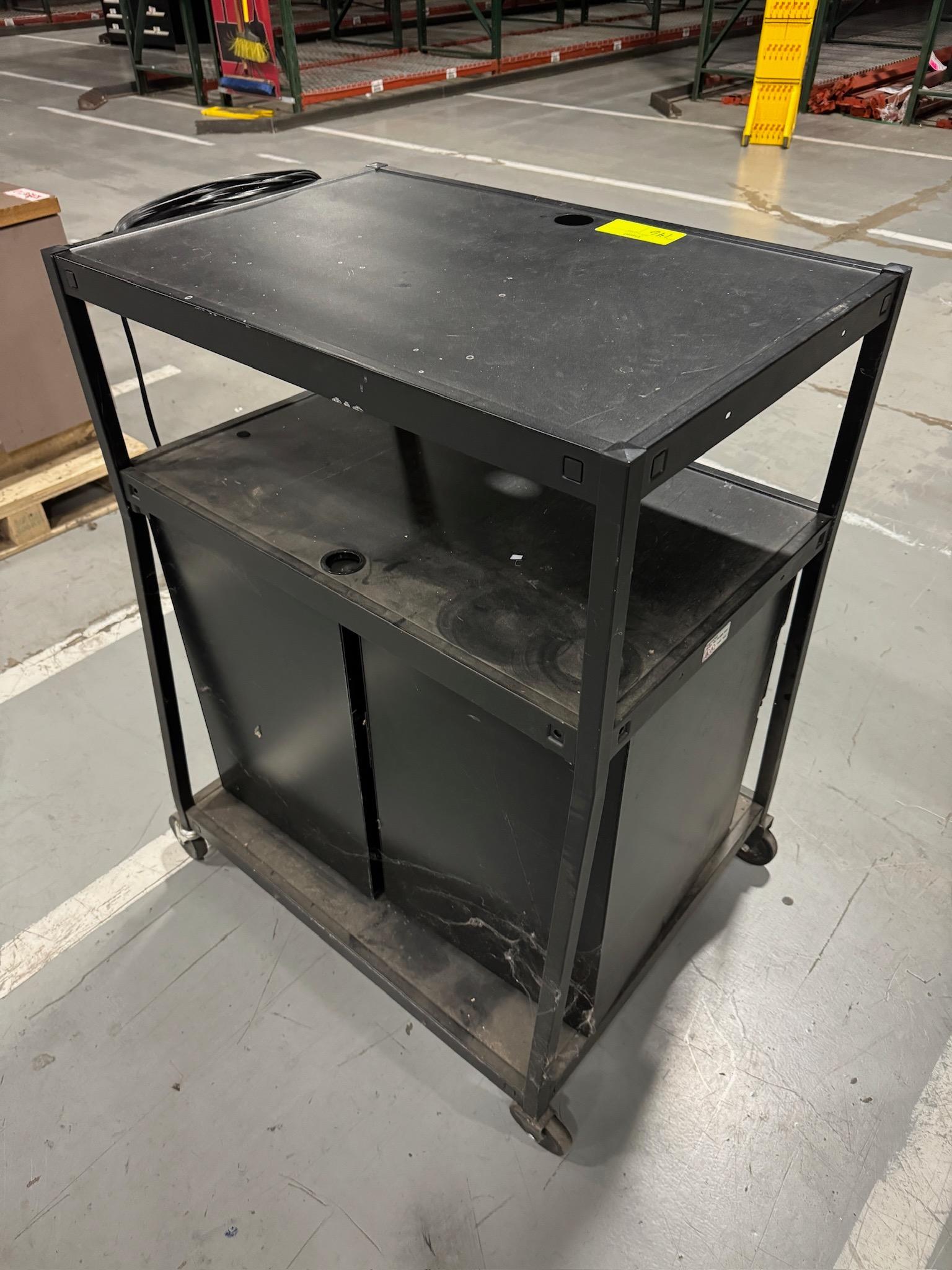 3-Shelf Powered Media Cart w/ (2) Black Metal Cabinets