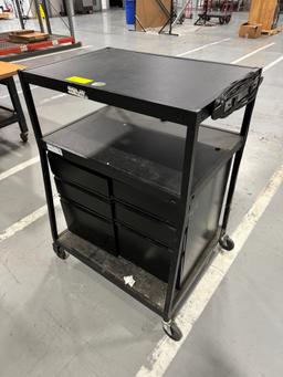 3-Shelf Powered Media Cart w/ (2) Black Metal Cabinets