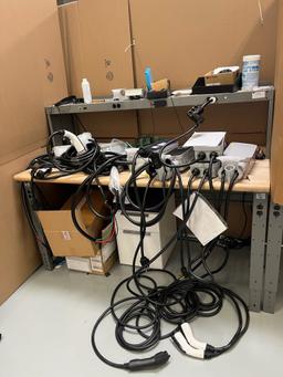 Work Table and Pedistal Cabinet with JuiceBox Chargers (Condition unkown) Parts, & Components