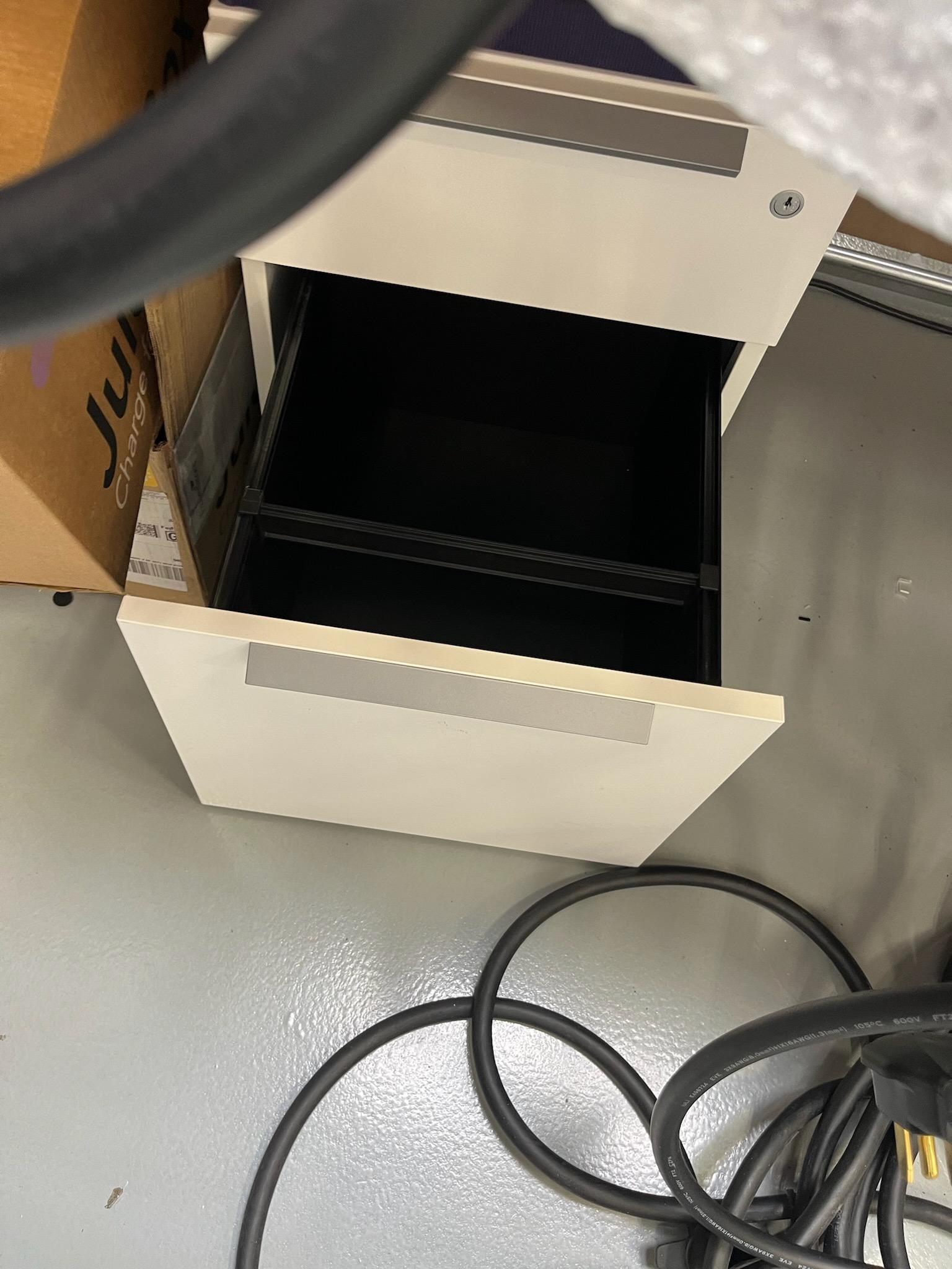 Work Table and Pedistal Cabinet with JuiceBox Chargers (Condition unkown) Parts, & Components