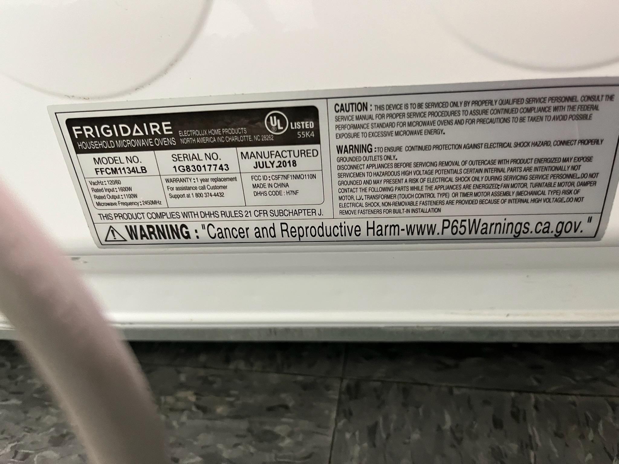 FRIGIDAIRE Microwave FFCM1134LB