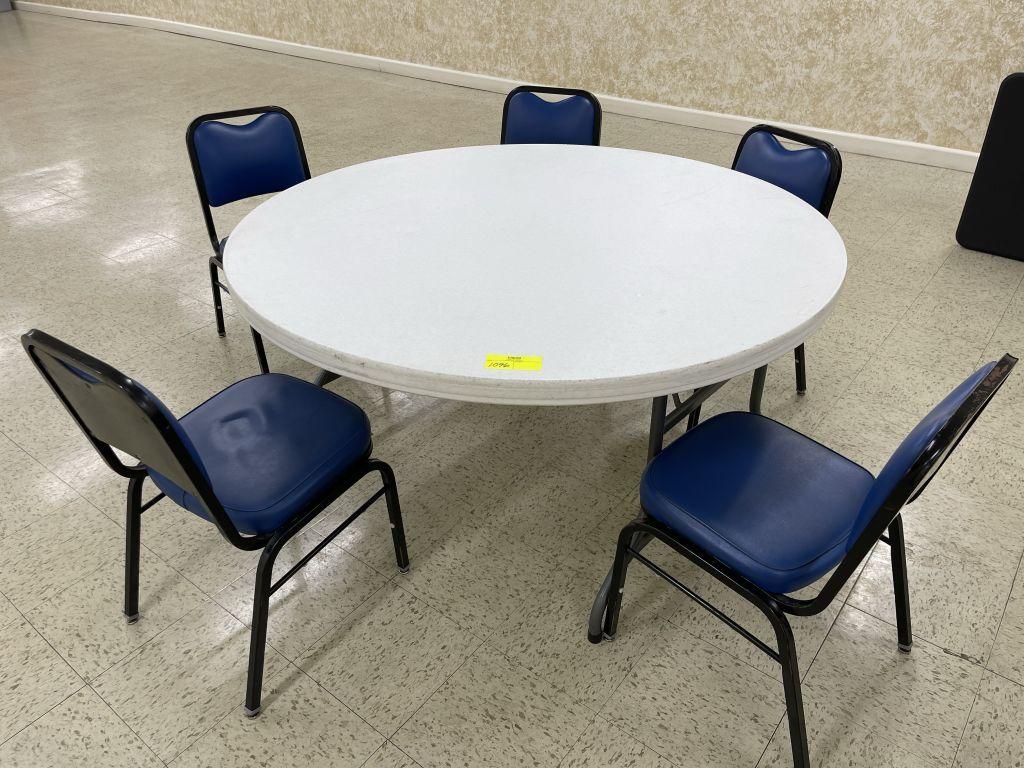 5' Round Folding Table with 6 Padded Chairs