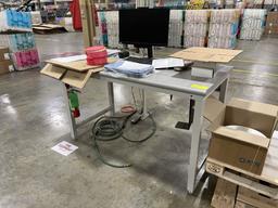Packing Work Station. 3 work tables, 1 two teir work station, Storage Cabinet, Tool Boxes, all co...