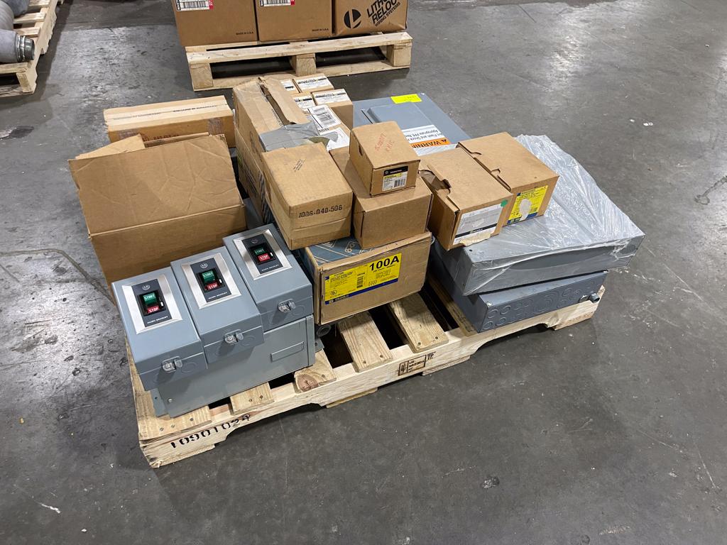 Assorted electrical, supplies boxes and controllers