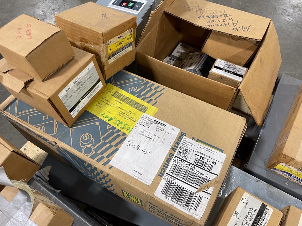 Assorted electrical, supplies boxes and controllers