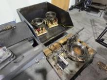3 feeder bowls and steel bin on wheels